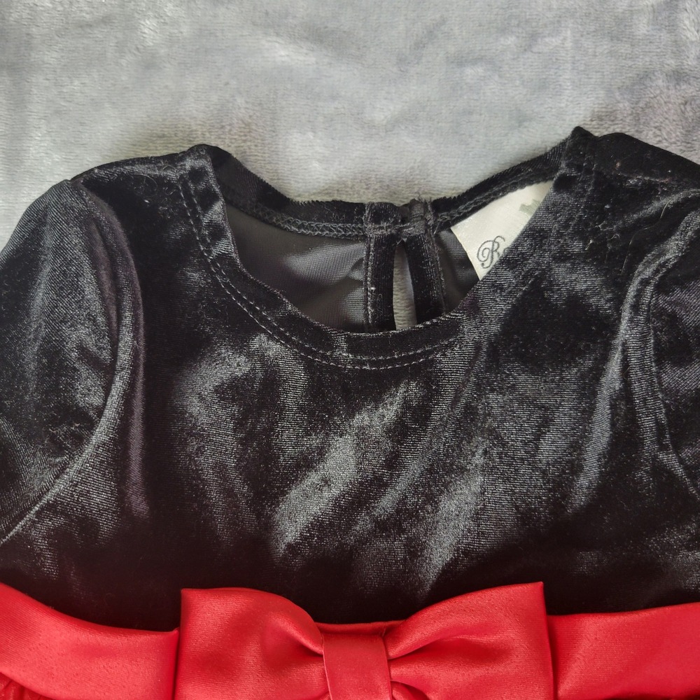 Rare Editions Girls Velvet Satin Holiday Dress No Size Tag Red Black Bow Formal‎ - Picture 7 of 10